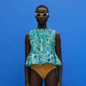 NWT Zara floral smocked button up shell